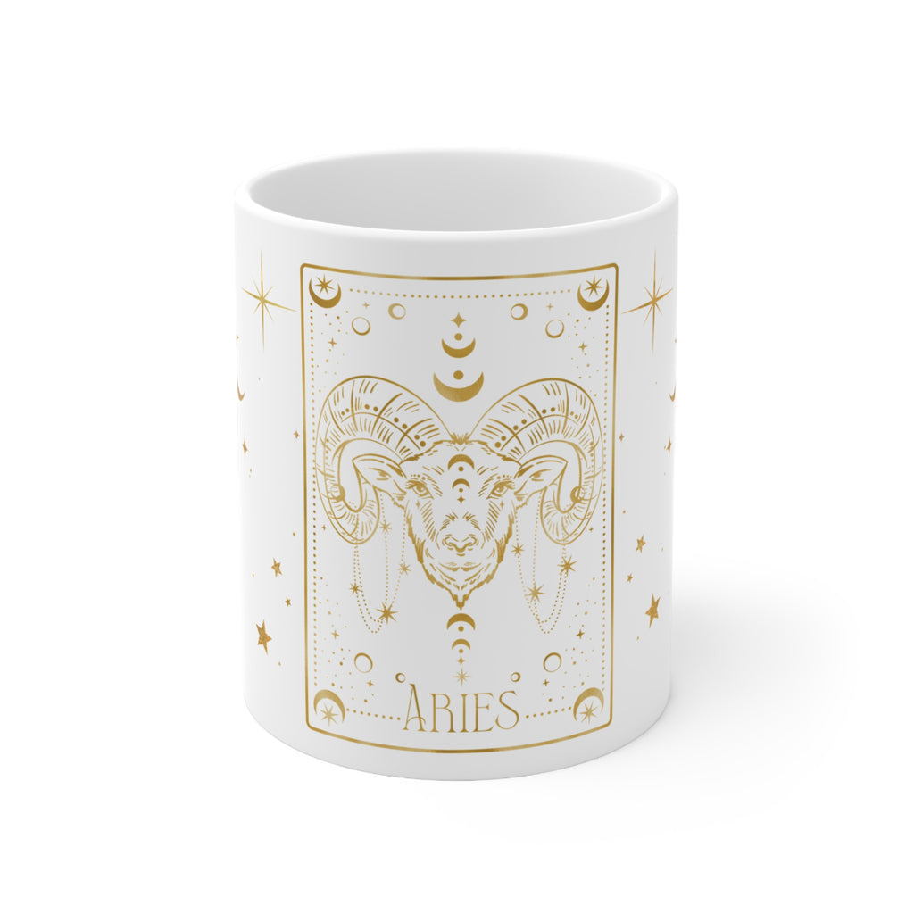 Aries Zodiac Mug — Gold Astrological Coffee Cup (11oz)