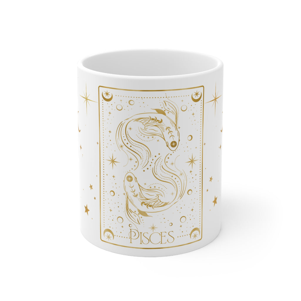 Pisces Zodiac Mug — Gold Celestial Ceramic Coffee Cup (11oz)