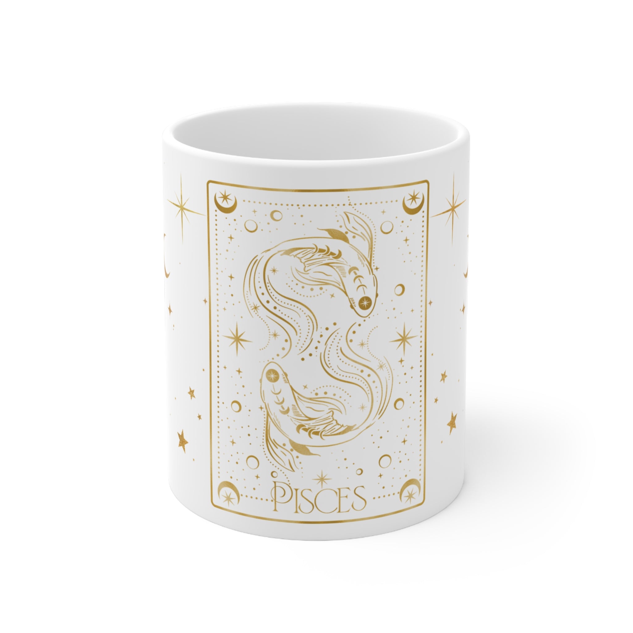 Pisces Zodiac Mug — Gold Celestial Ceramic Coffee Cup (11oz)