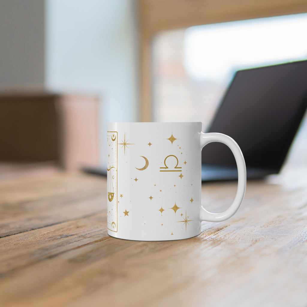 Libra Zodiac Mug — Gold Astrology Scales Ceramic Coffee Cup, 11oz