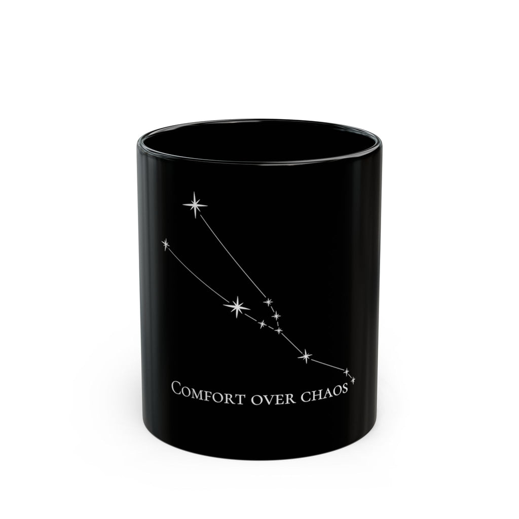 Taurus Constellation Mug - Comfort Over Chaos Black Ceramic Mug — Constellation Design (11oz & 15oz)