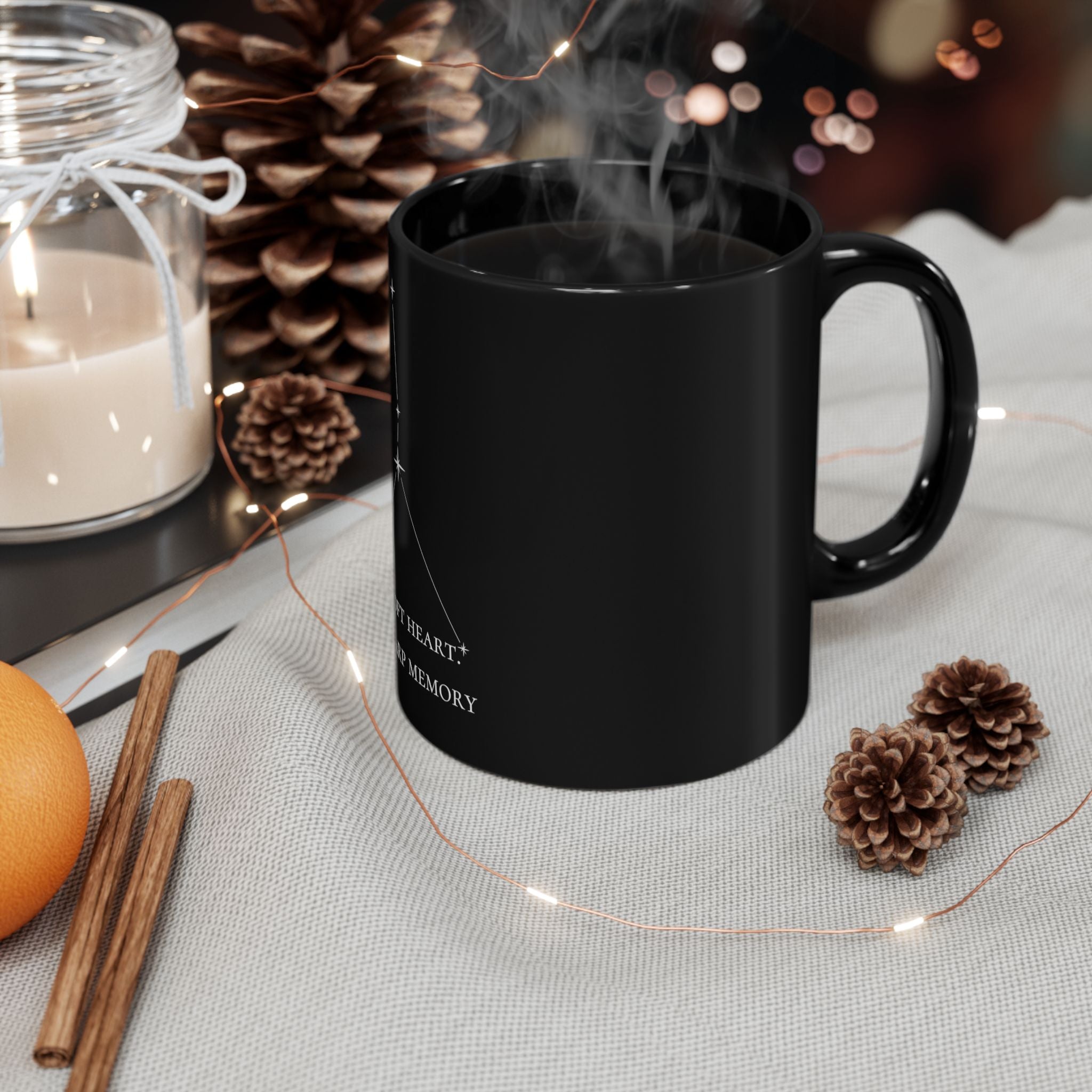 Cancer "Soft Heart, Sharp Memory" Constellation Mug — Black Ceramic Coffee Cup