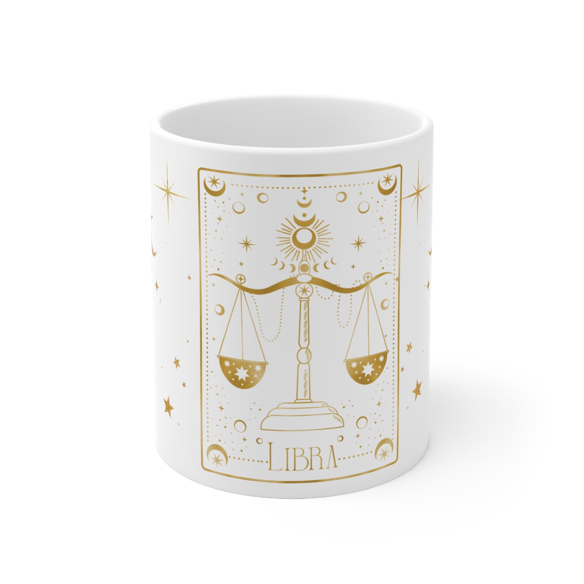 Libra Zodiac Mug — Gold Astrology Scales Ceramic Coffee Cup, 11oz