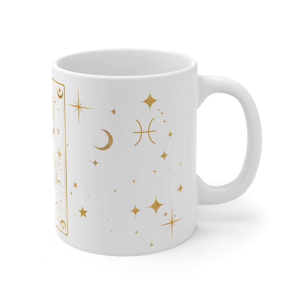 Pisces Zodiac Mug — Gold Celestial Ceramic Coffee Cup (11oz)