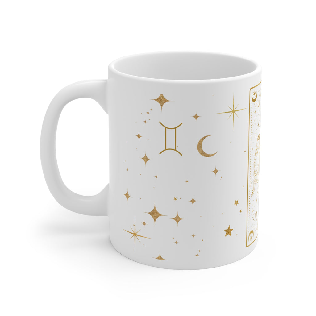 Gemini Zodiac Coffee Mug — Gold Celestial Ceramic 11oz