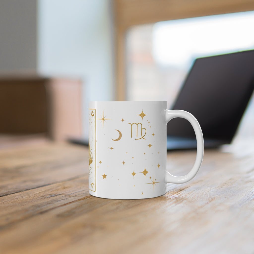 Virgo Astrology Mug — Gold Zodiac Ceramic Coffee Cup (11oz)