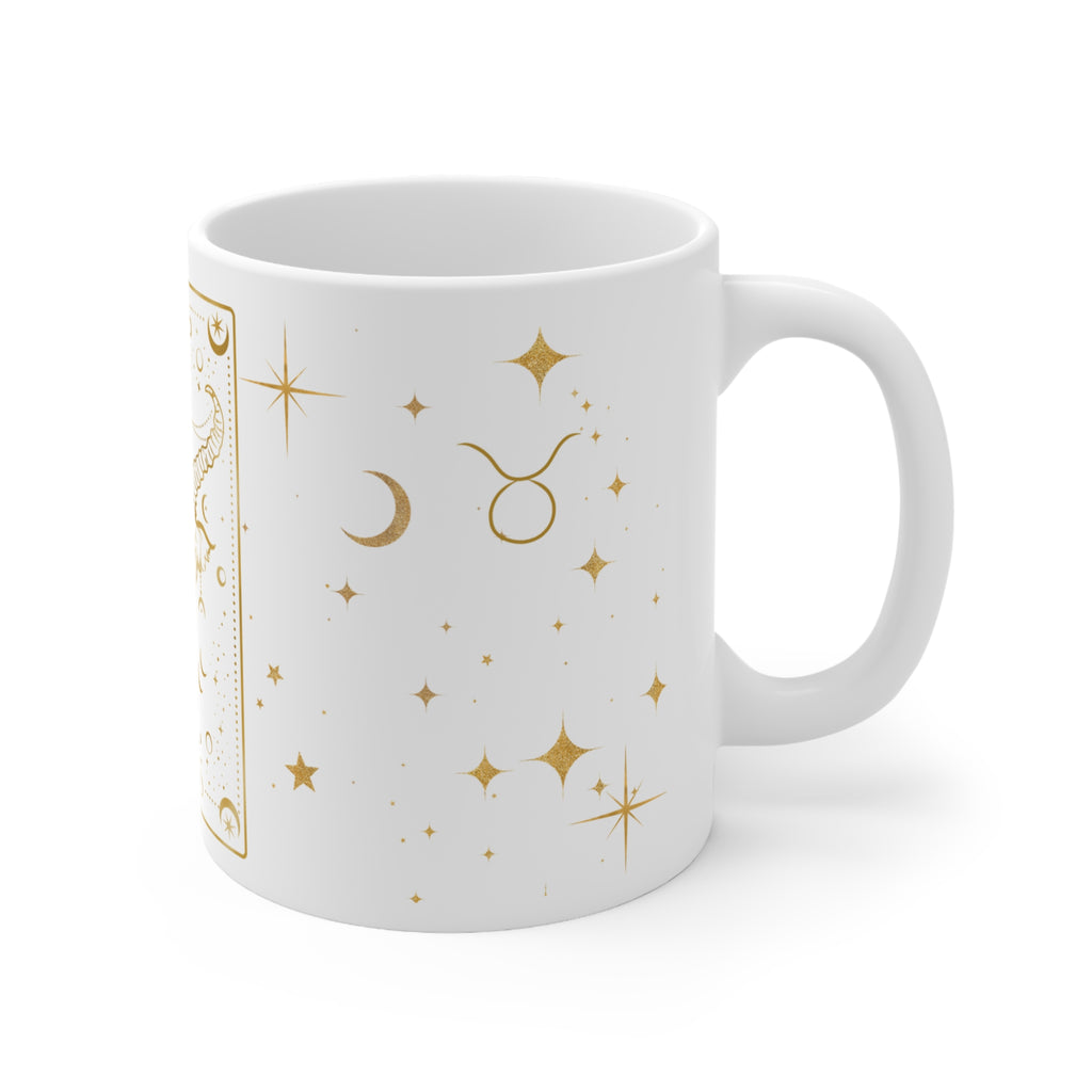 Taurus Zodiac Mug — Gold Astrology Ceramic Coffee Cup (11oz)