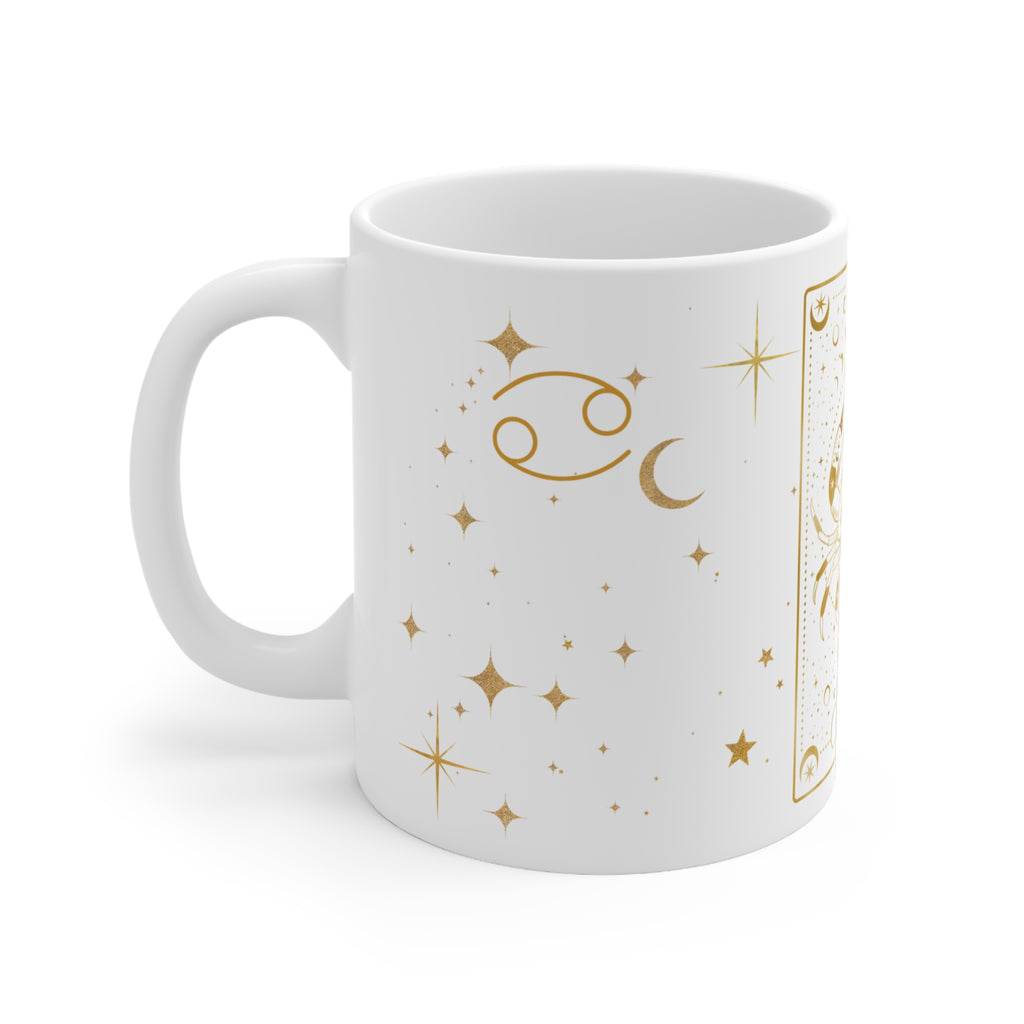 Cancer Zodiac Mug — Gold Celestial Tarot Crab Design, Astrology Coffee Cup (11 oz)