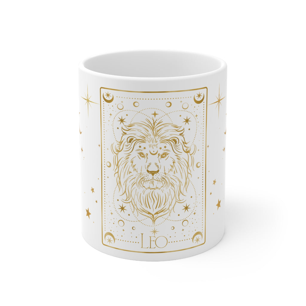 Leo Zodiac Lion Ceramic Mug — Gold Astrology Coffee Cup (11 oz)