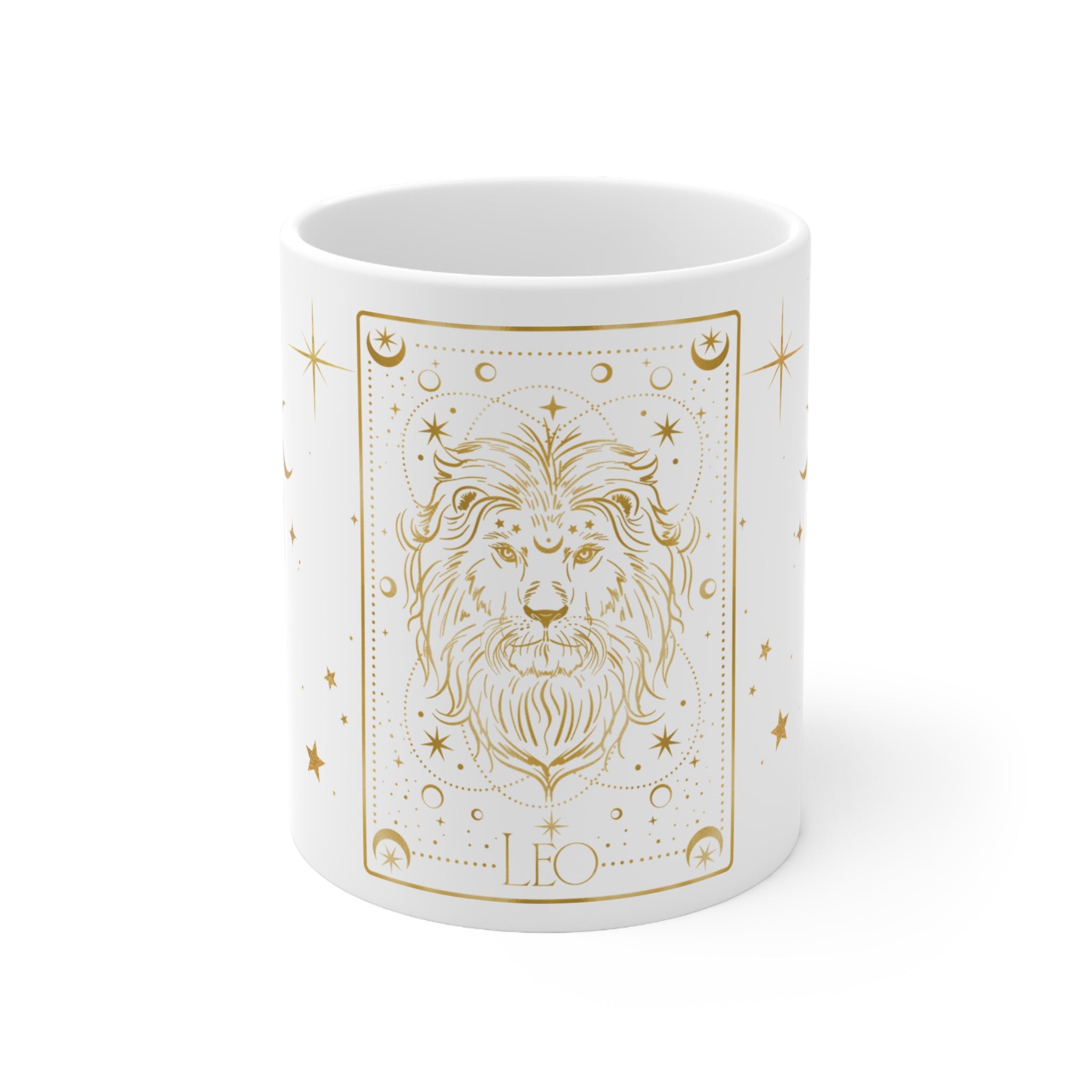 Leo Zodiac Lion Ceramic Mug — Gold Astrology Coffee Cup (11 oz)