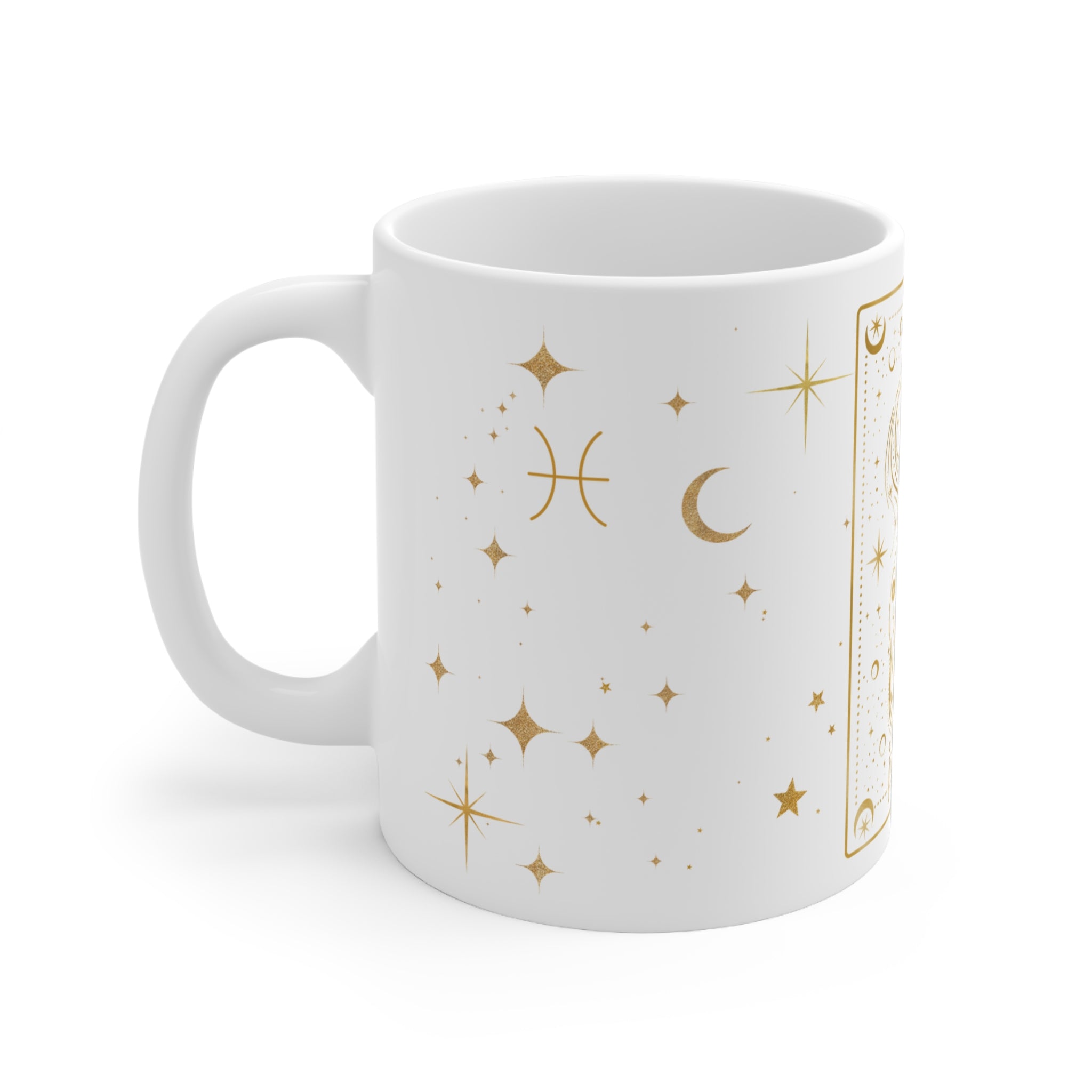 Pisces Zodiac Mug — Gold Celestial Ceramic Coffee Cup (11oz)