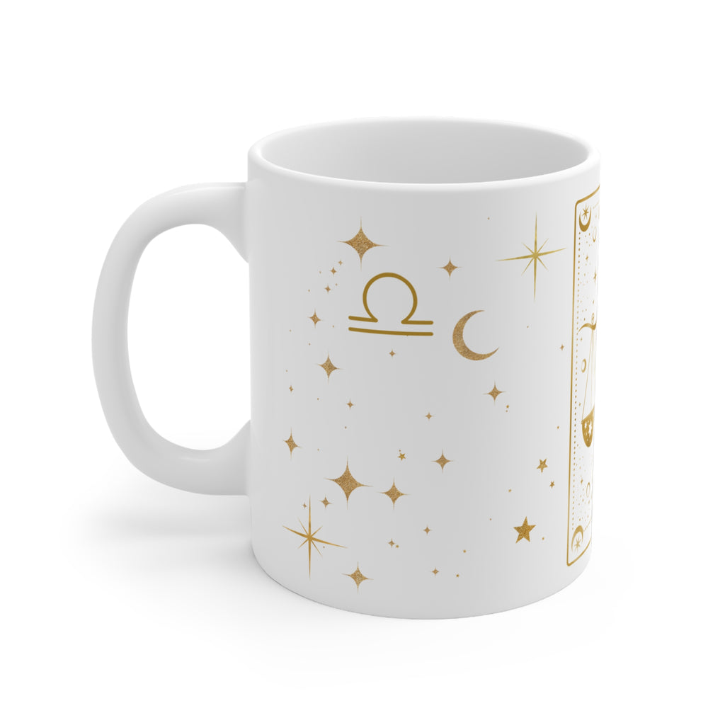 Libra Zodiac Mug — Gold Astrology Scales Ceramic Coffee Cup, 11oz