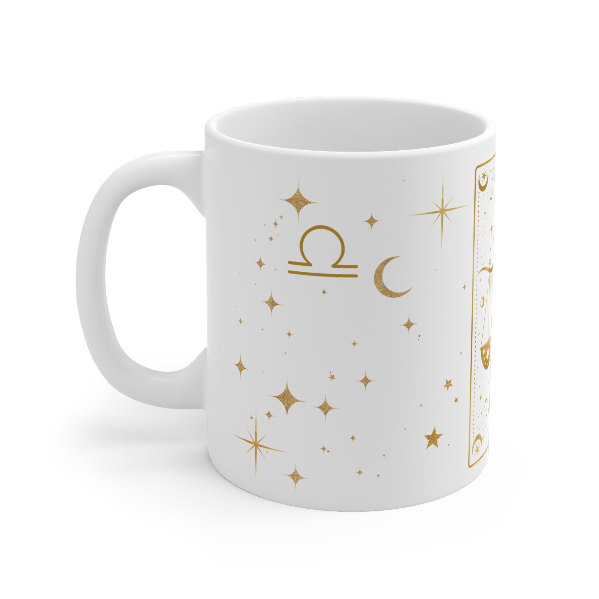 Libra Zodiac Mug — Gold Astrology Scales Ceramic Coffee Cup, 11oz