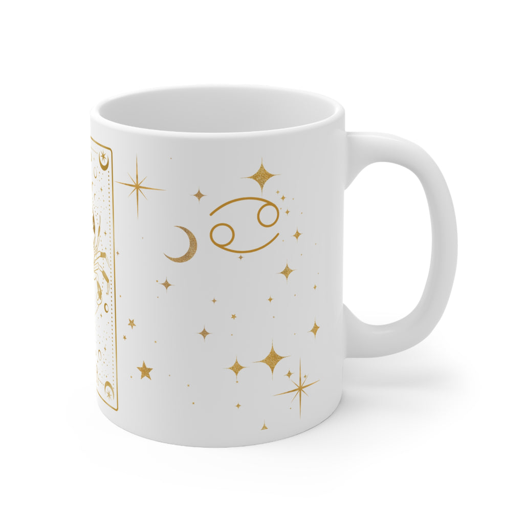 Cancer Zodiac Mug — Gold Celestial Tarot Crab Design, Astrology Coffee Cup (11 oz)