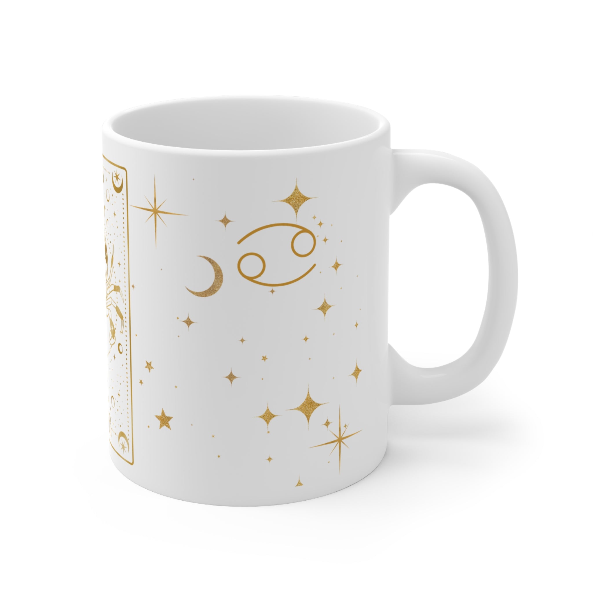 Cancer Zodiac Mug — Gold Celestial Tarot Crab Design, Astrology Coffee Cup (11 oz)