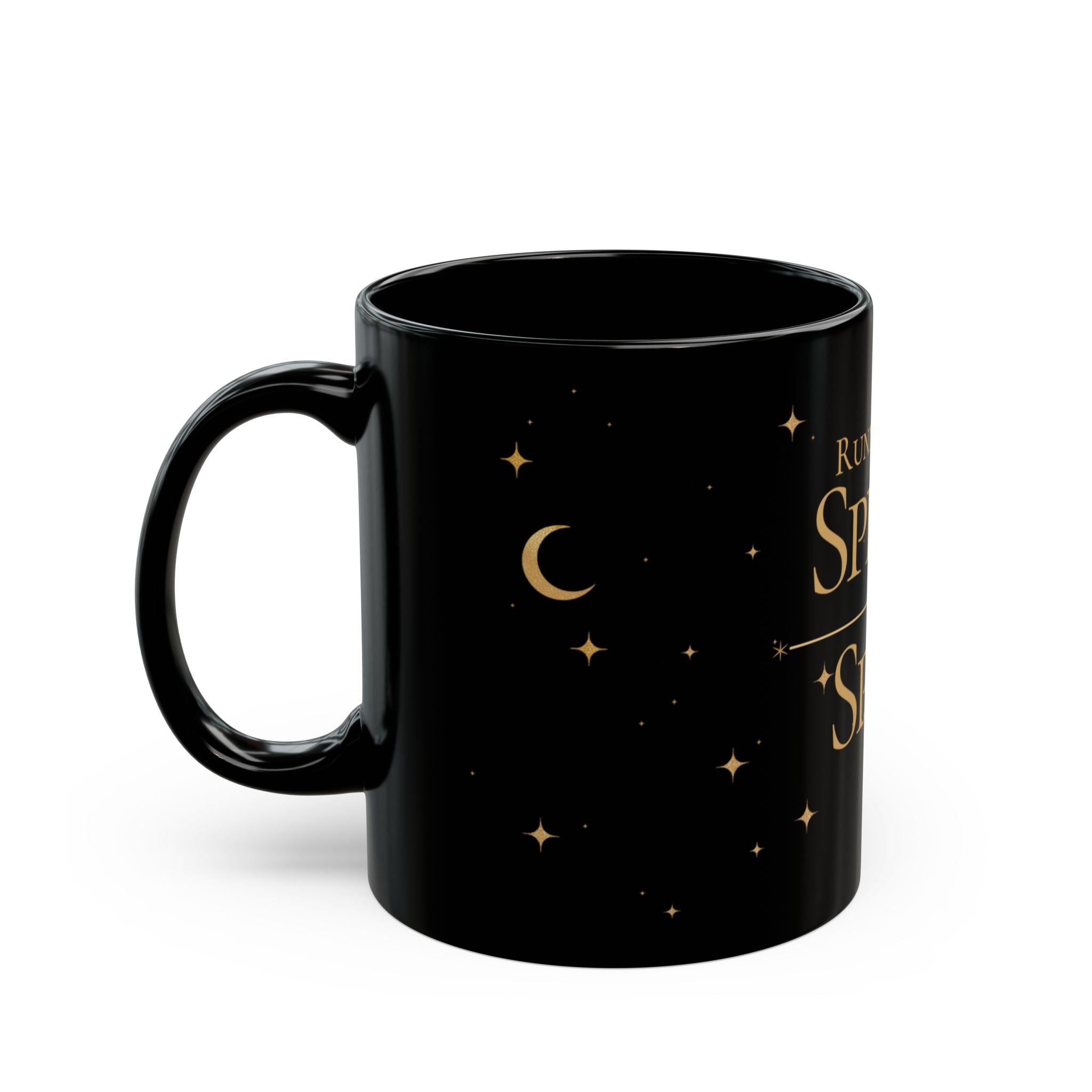 Running on Spells & Spite Black Mug — Witchy Coffee Mug (11oz/15oz)