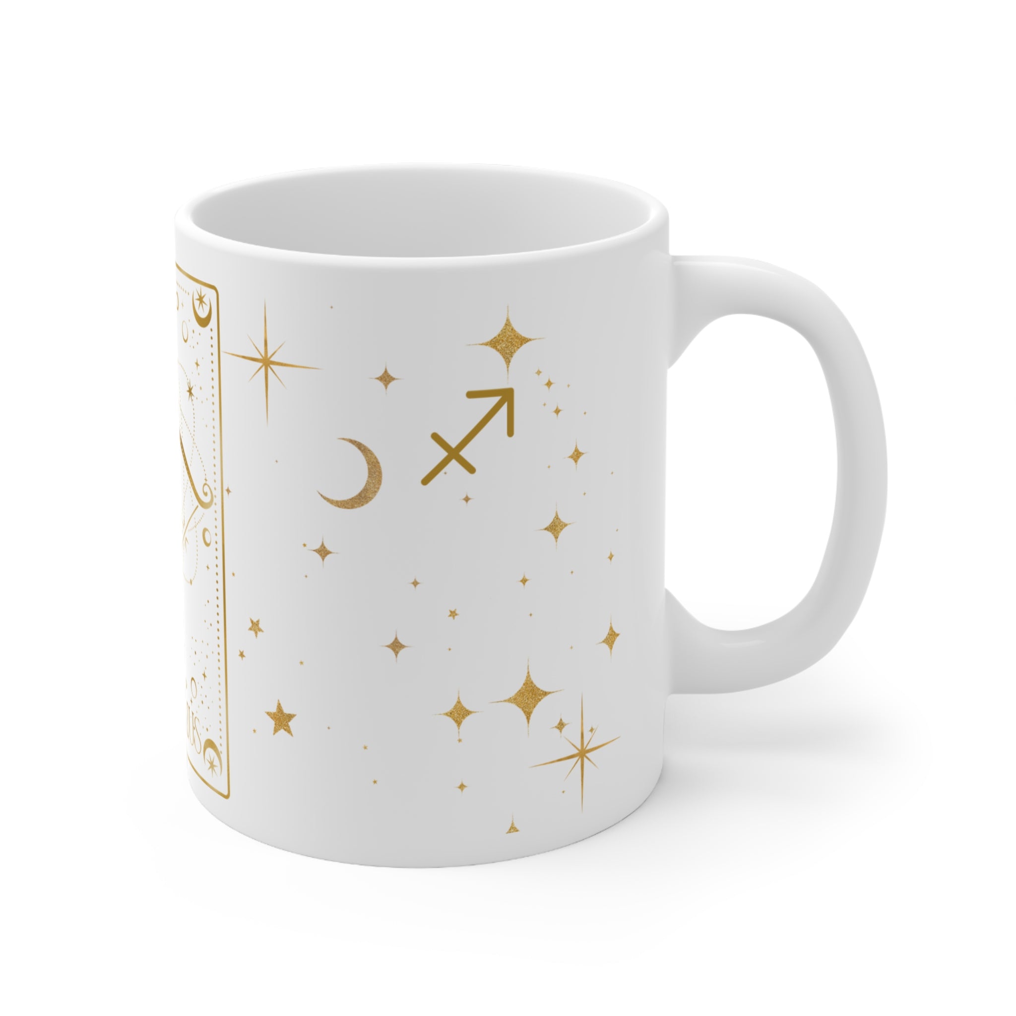 Sagittarius Zodiac Mug — Gold Archer Astrology Ceramic Coffee Cup (11oz)