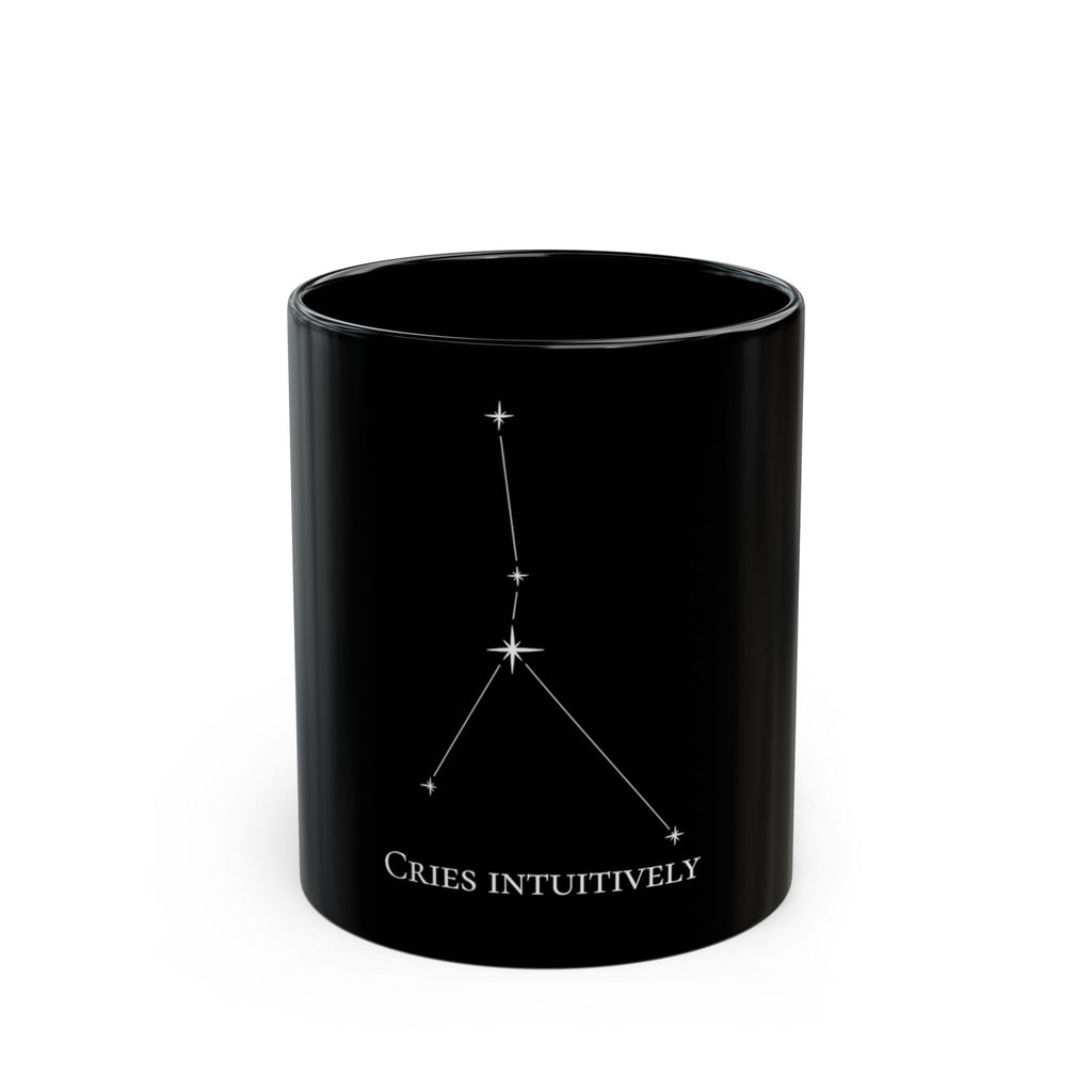 Cancer Zodiac Constellation Black Mug — "Cries Intuitively" Astro Coffee Cup