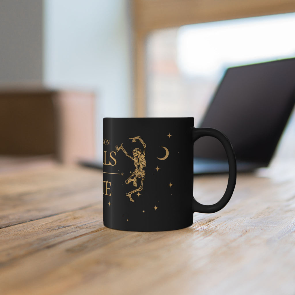 Running on Spells & Spite Black Mug — Witchy Coffee Mug (11oz/15oz)