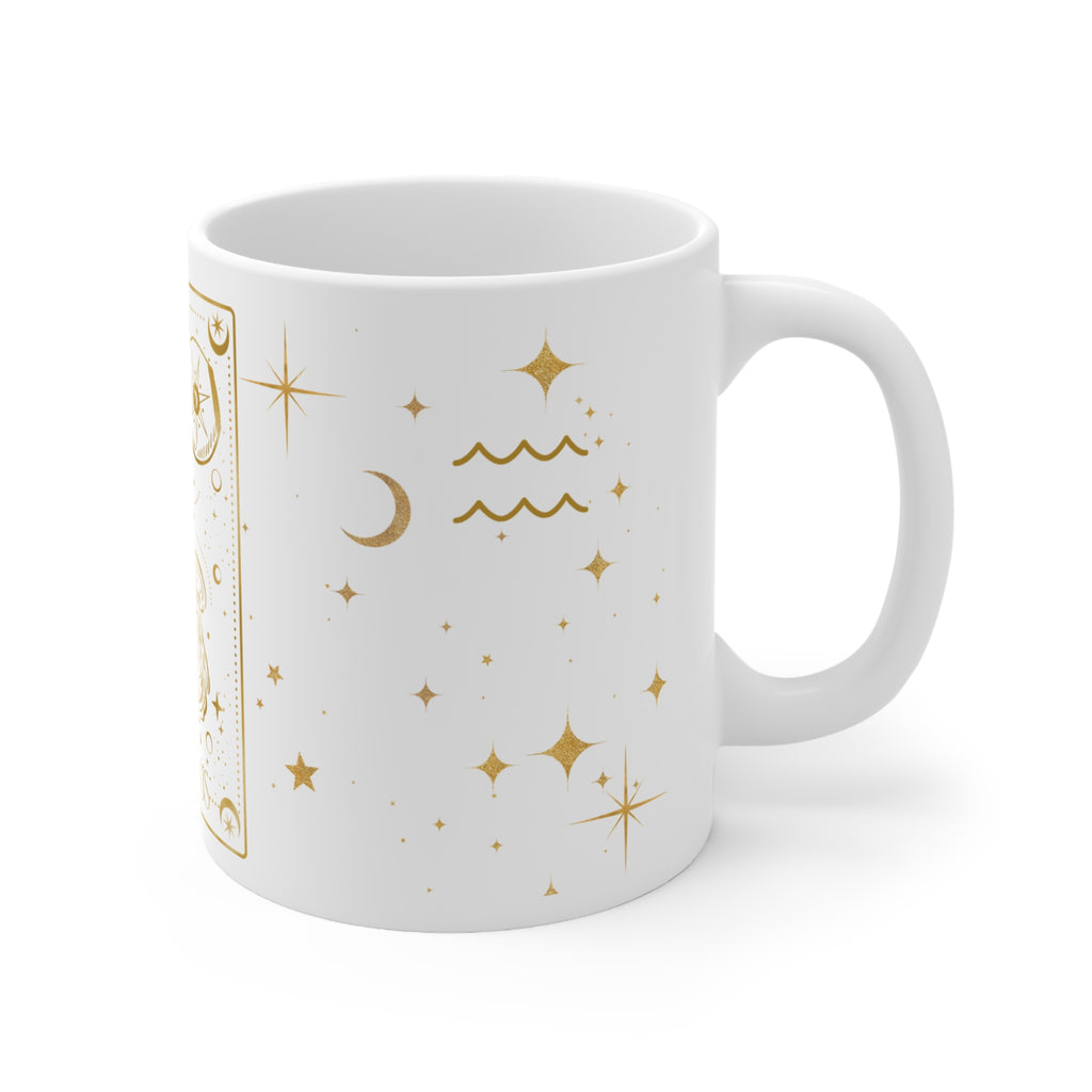 Aquarius Zodiac Mug - Gold Celestial Horoscope Ceramic Coffee Cup, 11oz