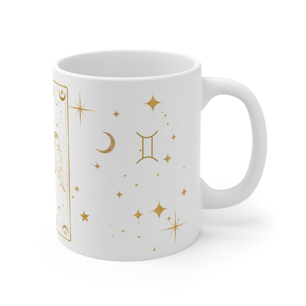 Gemini Zodiac Coffee Mug — Gold Celestial Ceramic 11oz