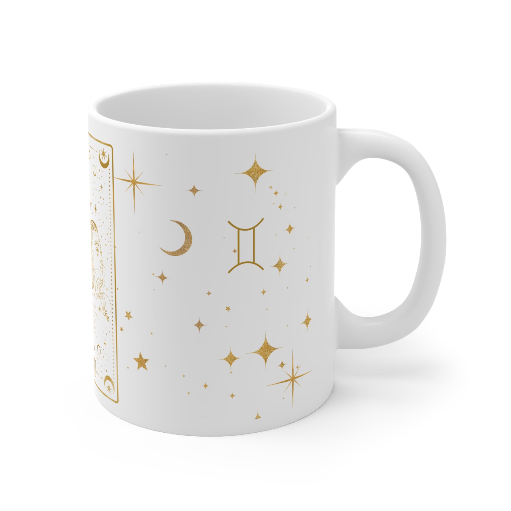 Gemini Zodiac Coffee Mug — Gold Celestial Ceramic 11oz