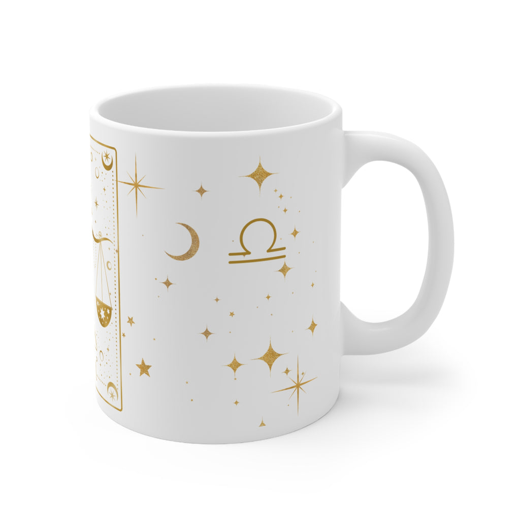 Libra Zodiac Mug — Gold Astrology Scales Ceramic Coffee Cup, 11oz