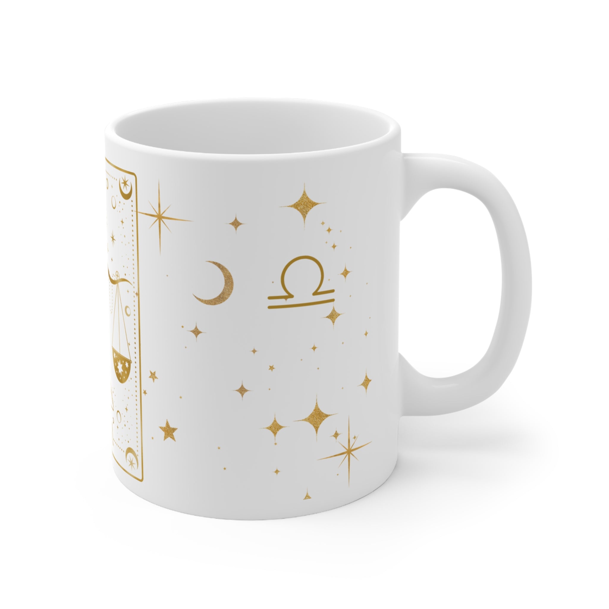 Libra Zodiac Mug — Gold Astrology Scales Ceramic Coffee Cup, 11oz