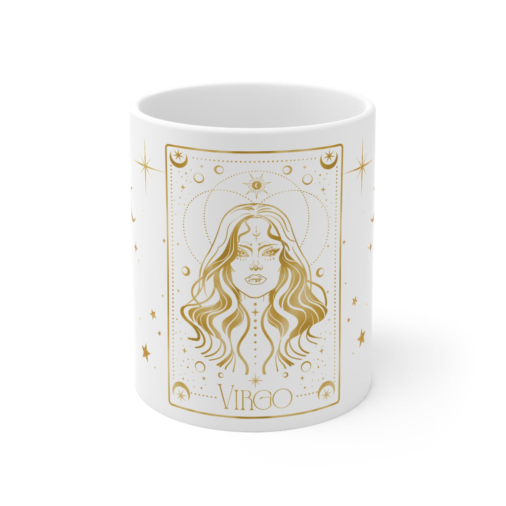 Virgo Astrology Mug — Gold Zodiac Ceramic Coffee Cup (11oz)