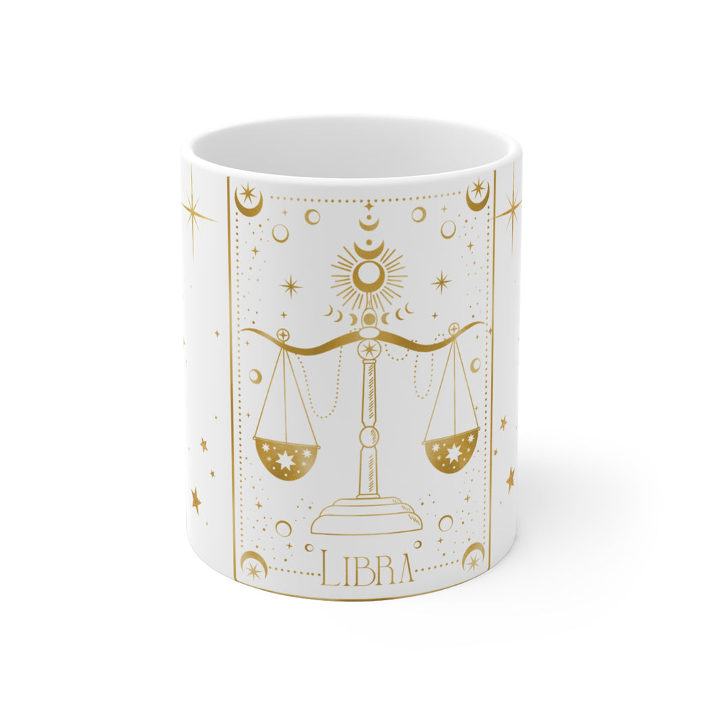 Gold Libra Scales Zodiac Mug | Astrology Horoscope Ceramic Mug