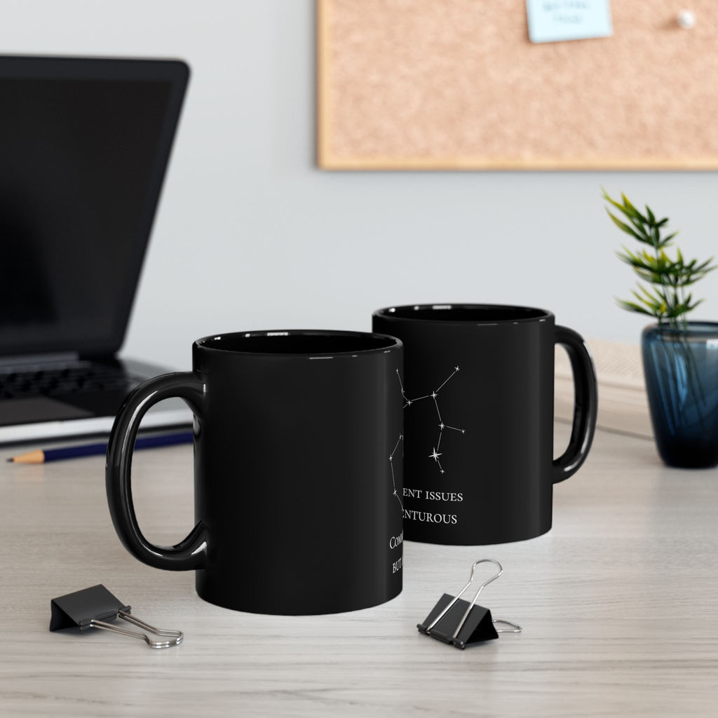 Sagittarius Constellation Mug — "Commitment Issues but Adventurous" (Black, 11oz/15oz)