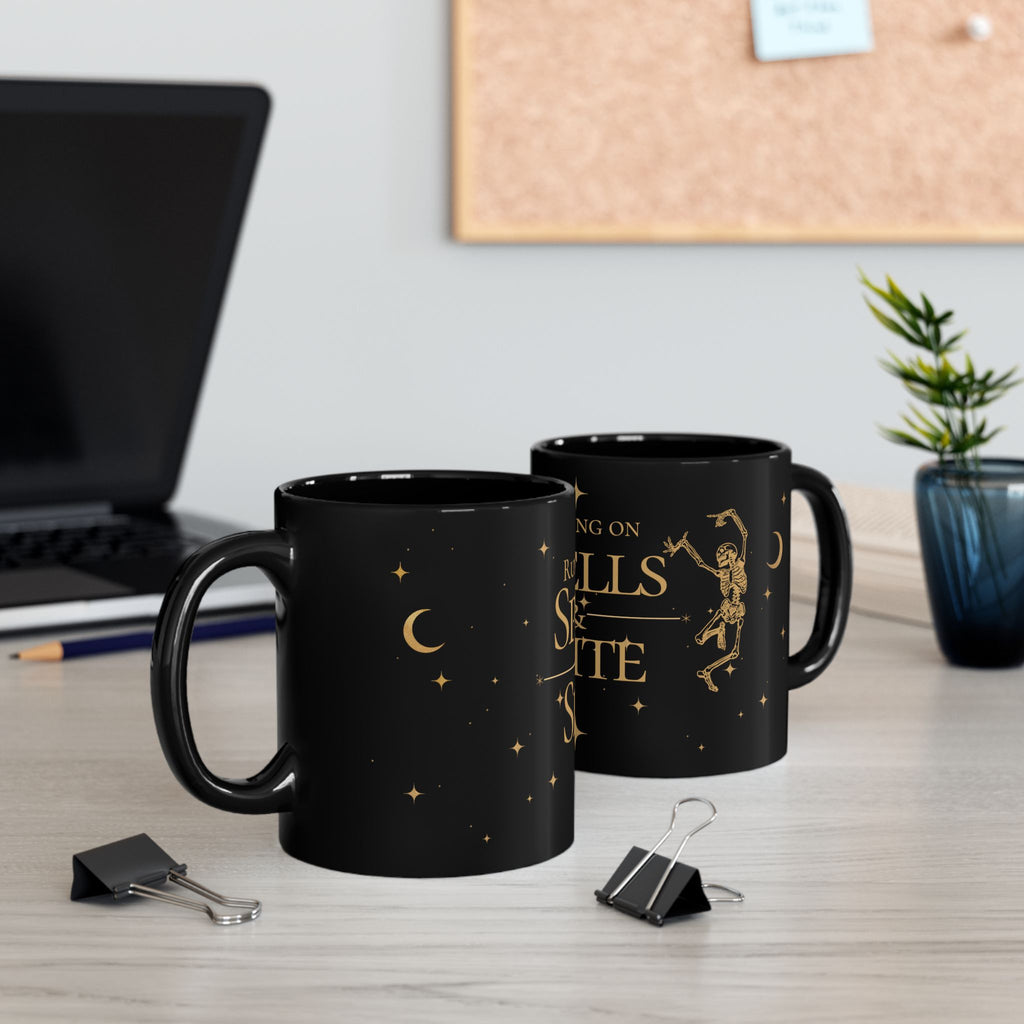 Running on Spells & Spite Black Mug — Witchy Coffee Mug (11oz/15oz)