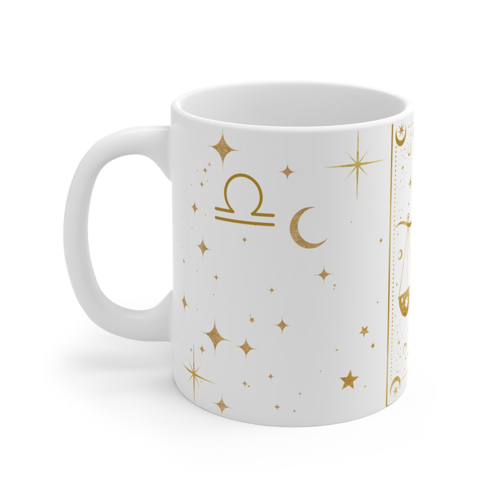 Gold Libra Scales Zodiac Mug | Astrology Horoscope Ceramic Mug