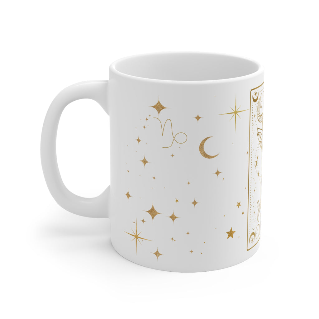 Capricorn Zodiac Mug — Gold Celestial Ceramic Coffee Cup (11 oz)