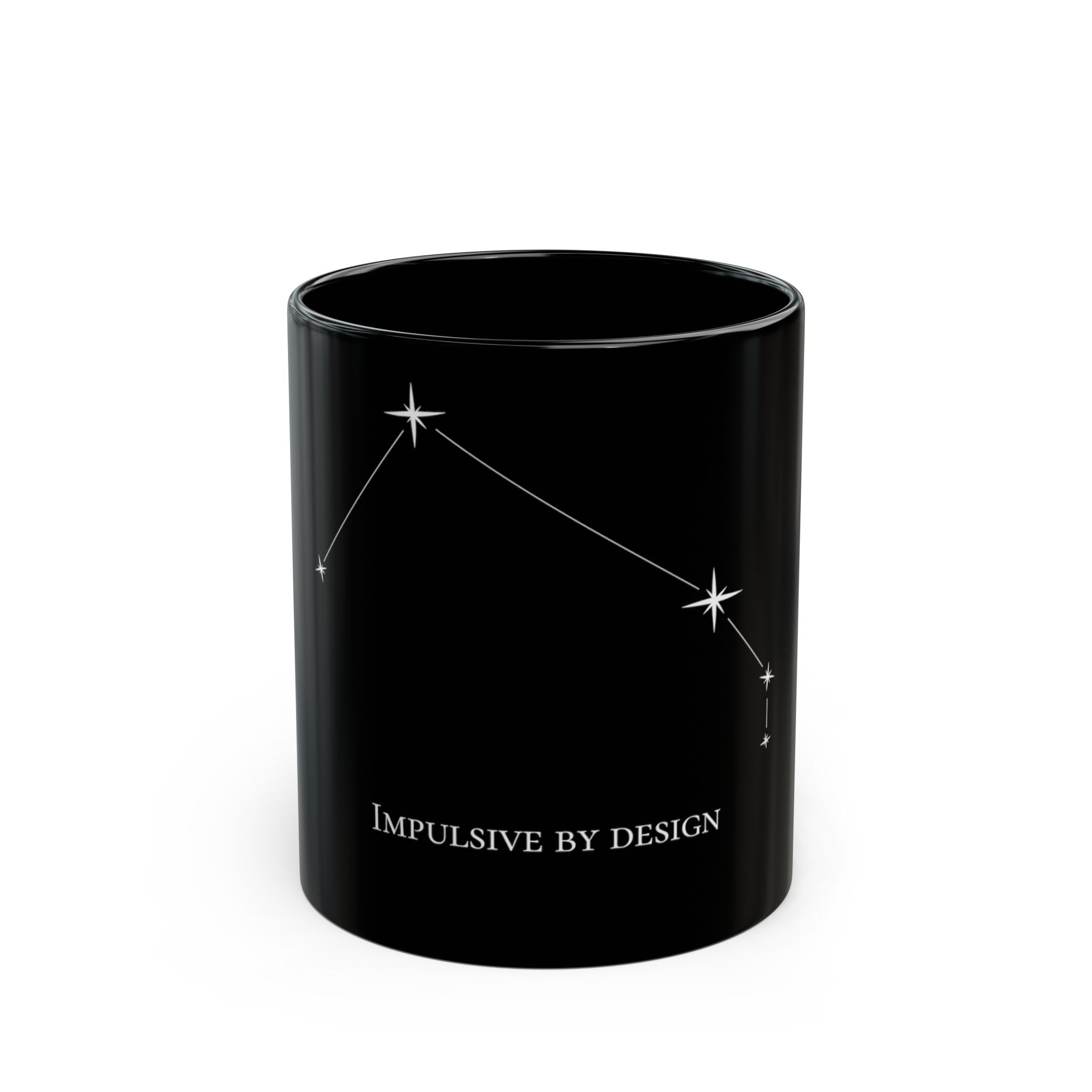 Aries - "Impulsive by Design" - Constellation Black Mug - Coffee Cup
