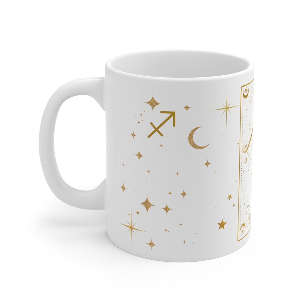 Sagittarius Zodiac Mug — Gold Archer Astrology Ceramic Coffee Cup (11oz)