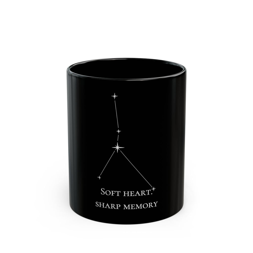 Cancer "Soft Heart, Sharp Memory" Constellation Mug — Black Ceramic Coffee Cup