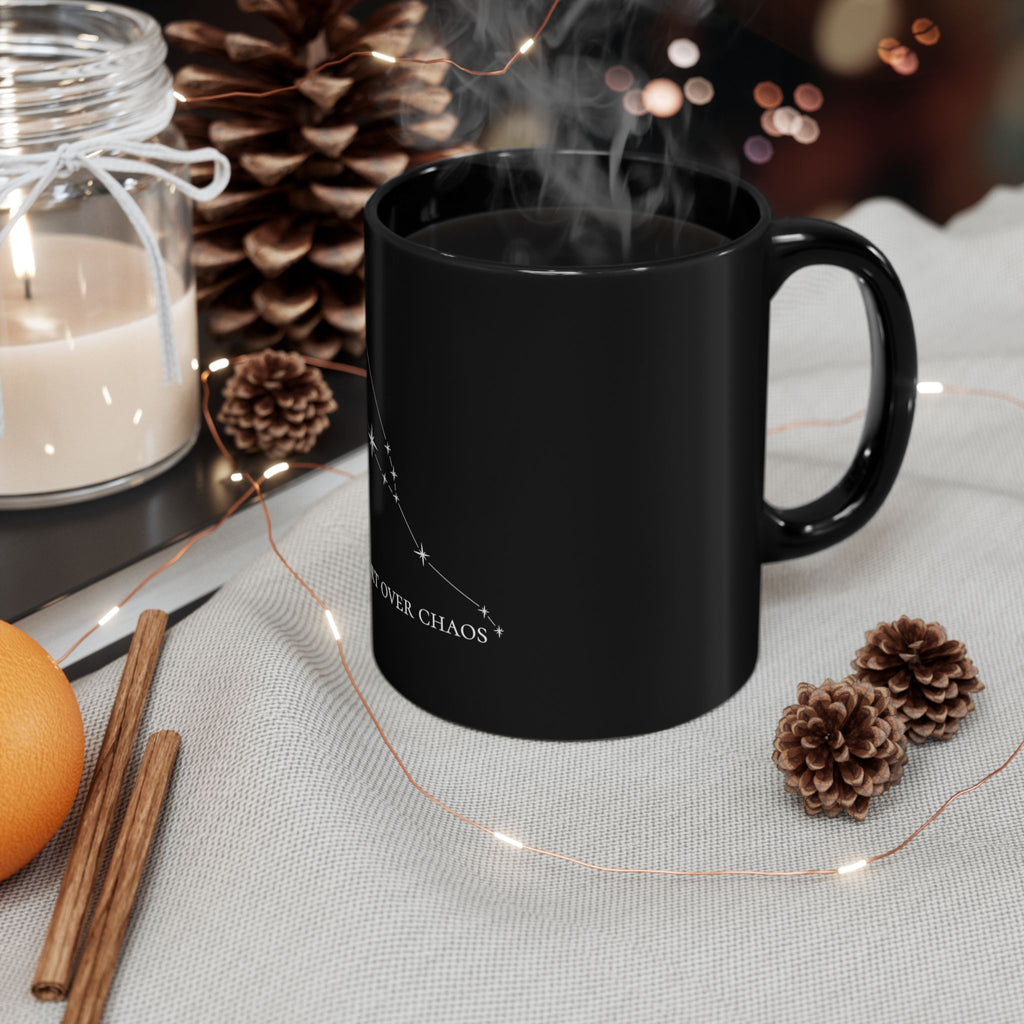 Taurus Constellation Mug - Comfort Over Chaos Black Ceramic Mug — Constellation Design (11oz & 15oz)