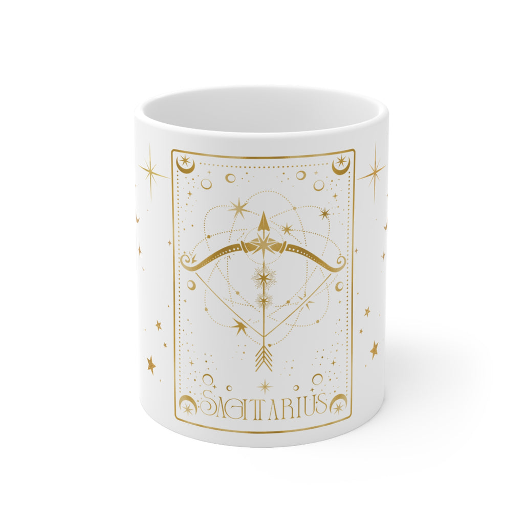 Sagittarius Zodiac Mug — Gold Archer Astrology Ceramic Coffee Cup (11oz)