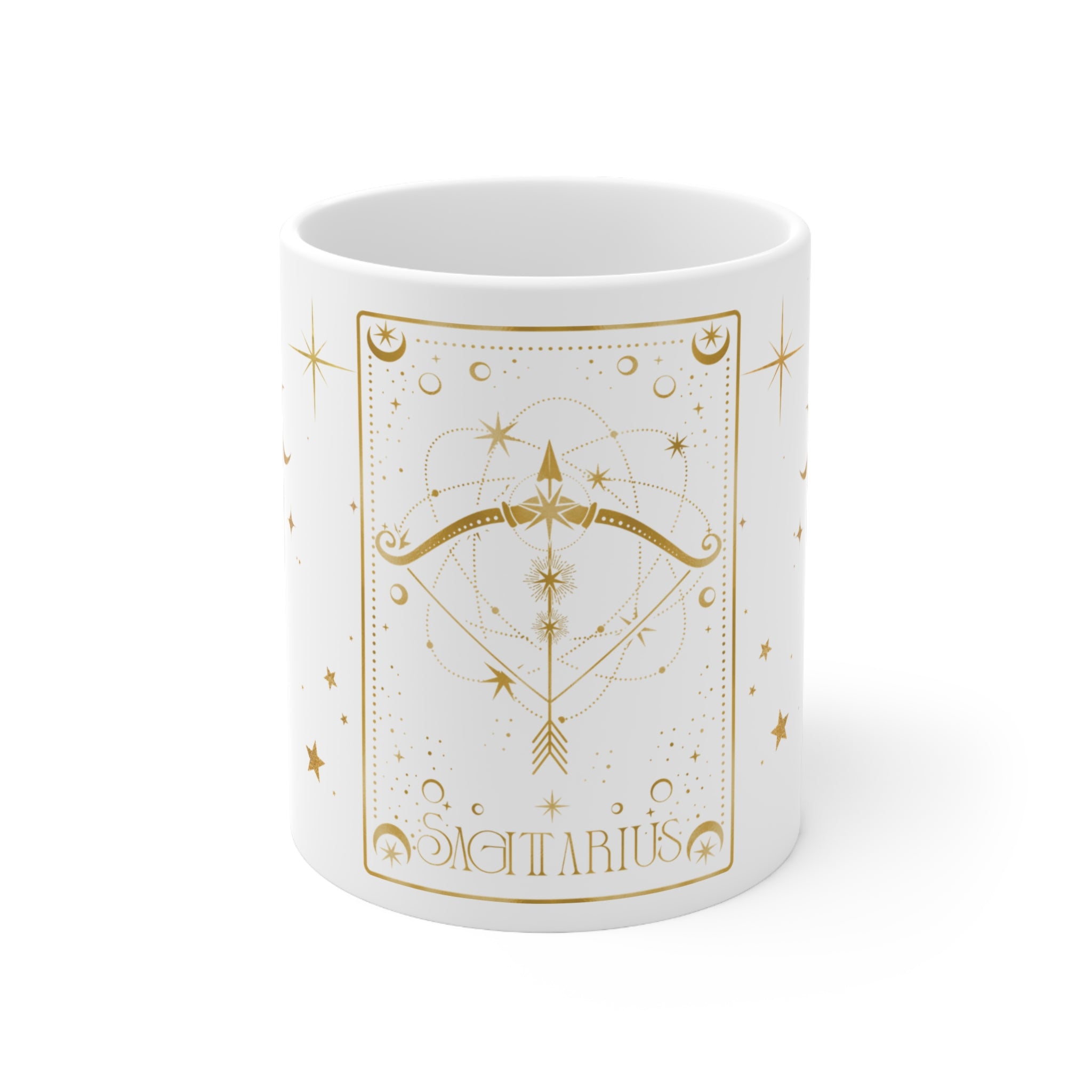 Sagittarius Zodiac Mug — Gold Archer Astrology Ceramic Coffee Cup (11oz)