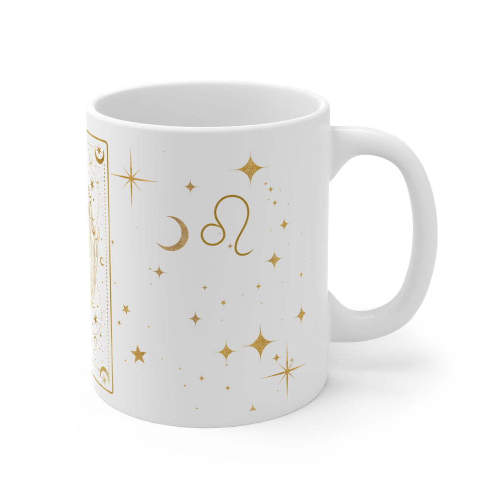 Leo Zodiac Lion Ceramic Mug — Gold Astrology Coffee Cup (11 oz)