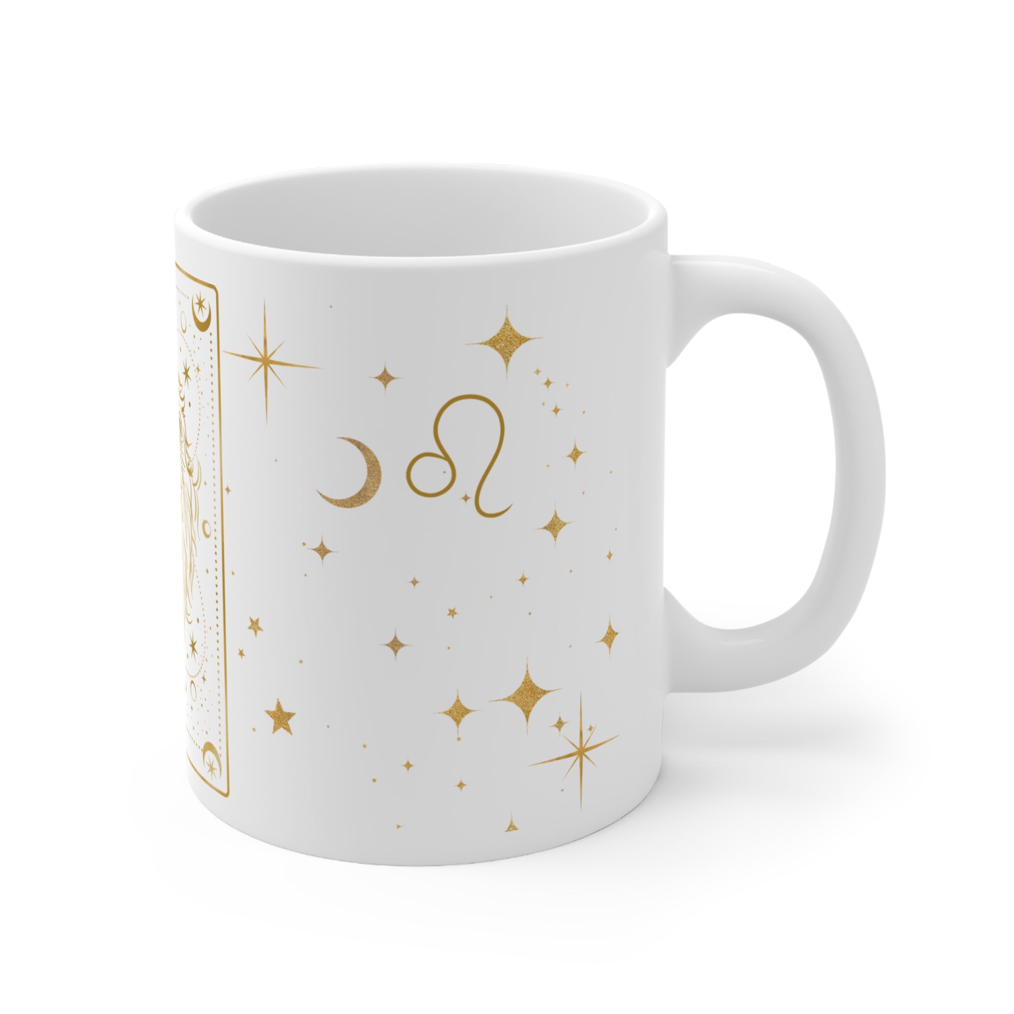 Leo Zodiac Lion Ceramic Mug — Gold Astrology Coffee Cup (11 oz)