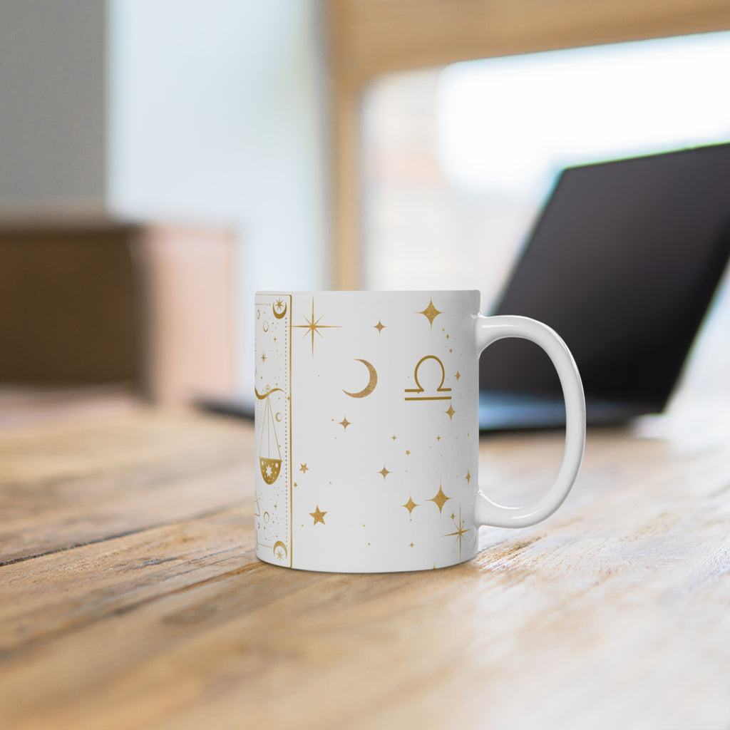 Gold Libra Scales Zodiac Mug | Astrology Horoscope Ceramic Mug