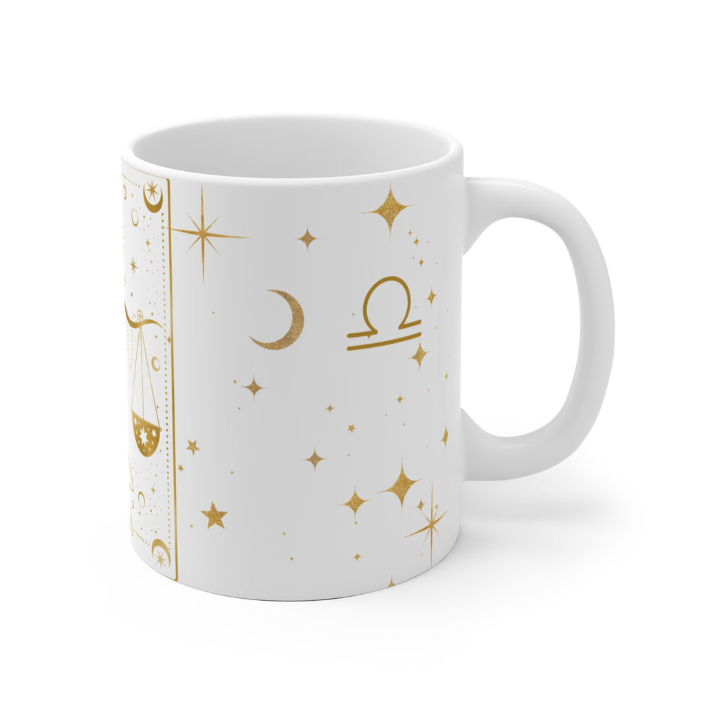 Gold Libra Scales Zodiac Mug | Astrology Horoscope Ceramic Mug