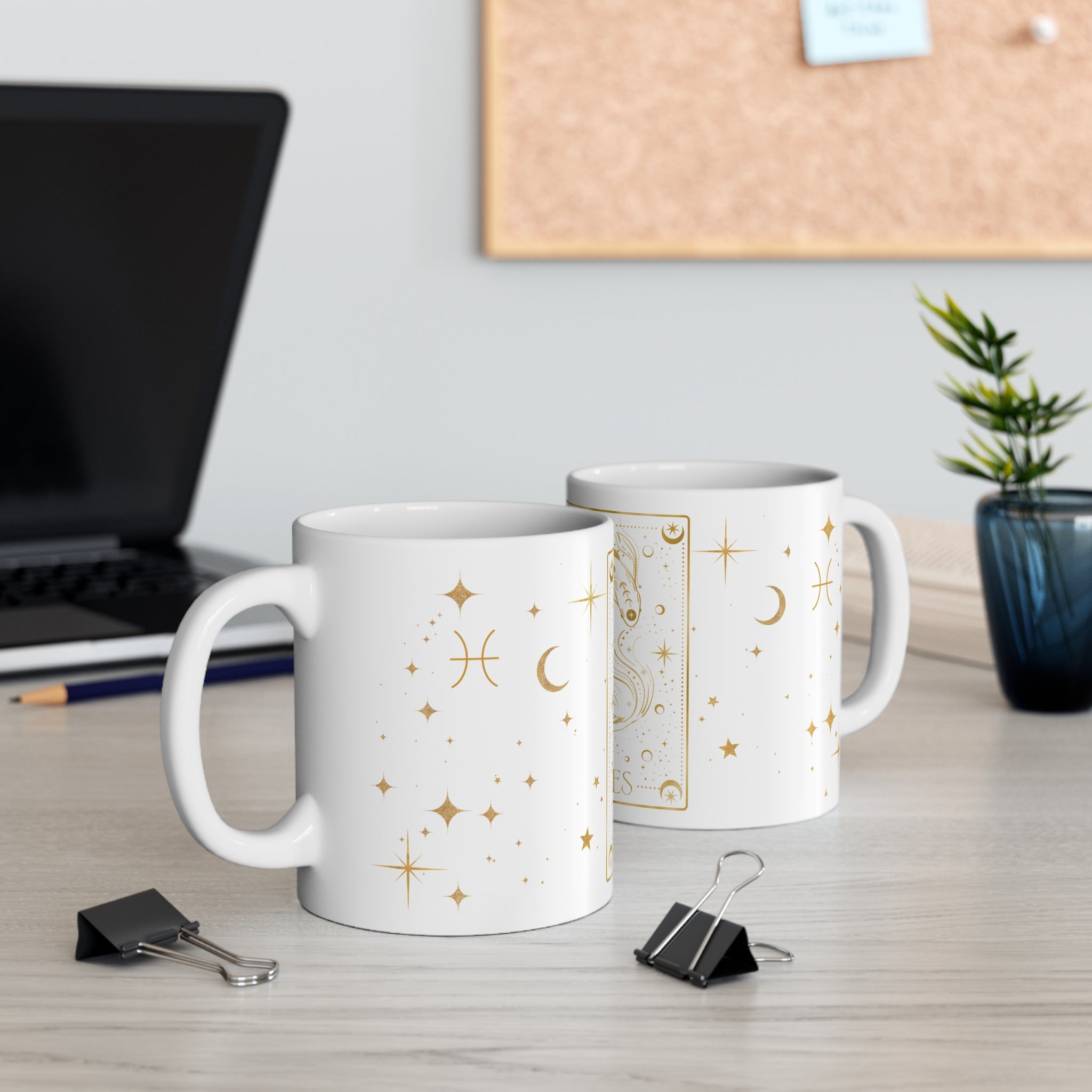 Pisces Zodiac Mug — Gold Celestial Ceramic Coffee Cup (11oz)