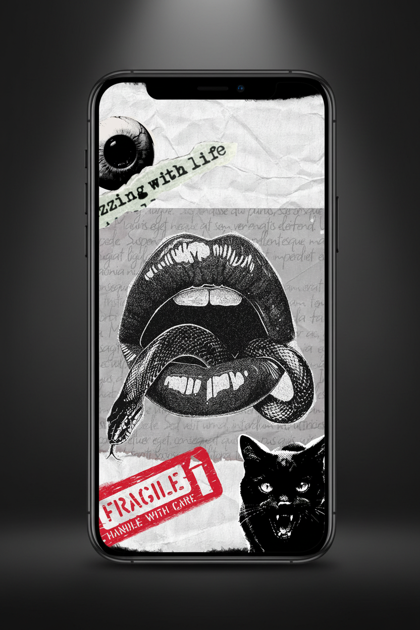 Medusa Was Never the Villain - collage wallpaper phone mockup